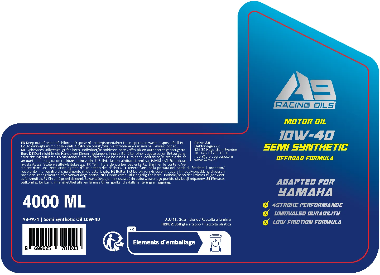 Aceite A9 Racing Adaptado para 4 L