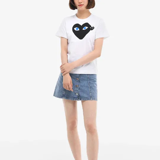 CDG PLAY Blue Eyes Black Heart Tee White