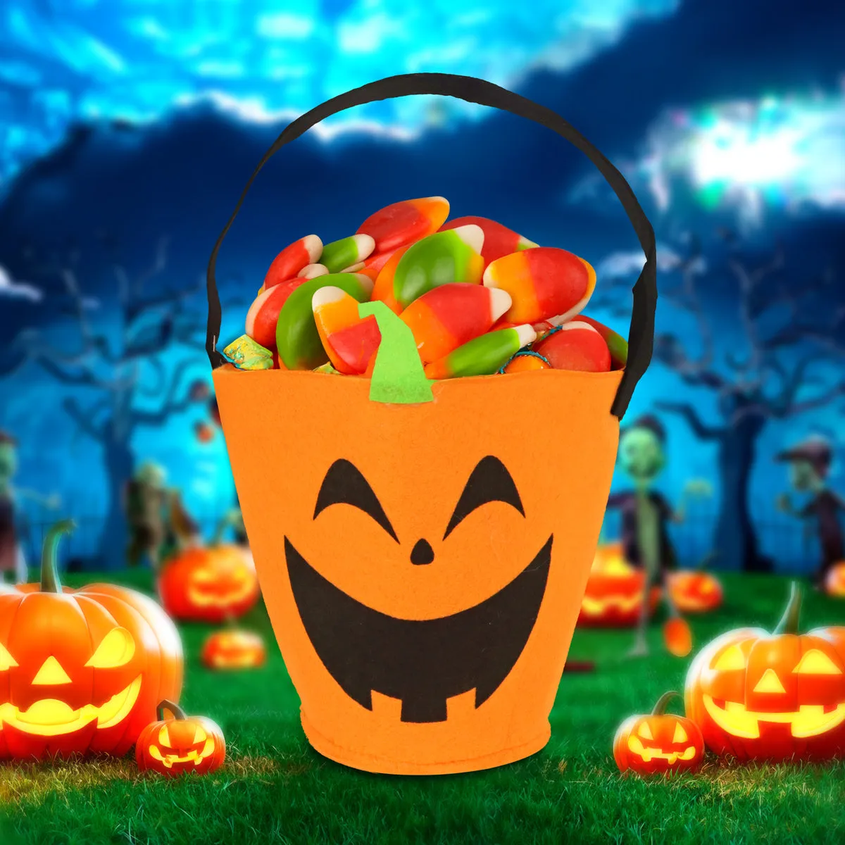 Cubeta de Fieltro con Diseo de Calabaza para Dulces