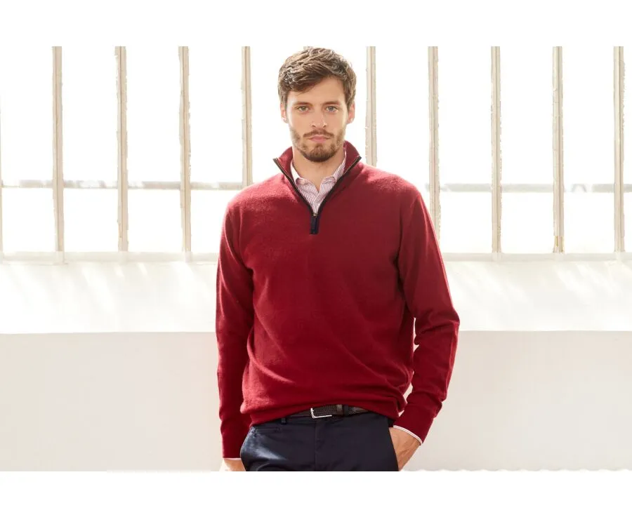 DARK RED HALFZIP WOOL PULLOVER  KEITHY