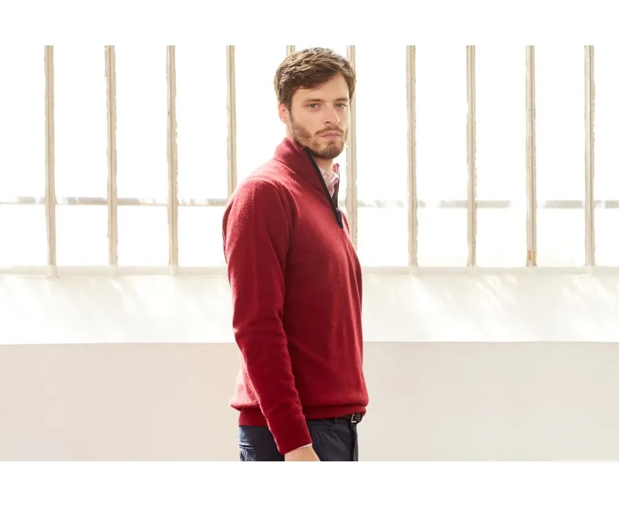 DARK RED HALFZIP WOOL PULLOVER  KEITHY