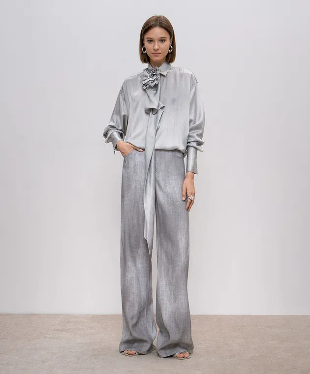 Ermanno Scervino Gray pants with logo patch