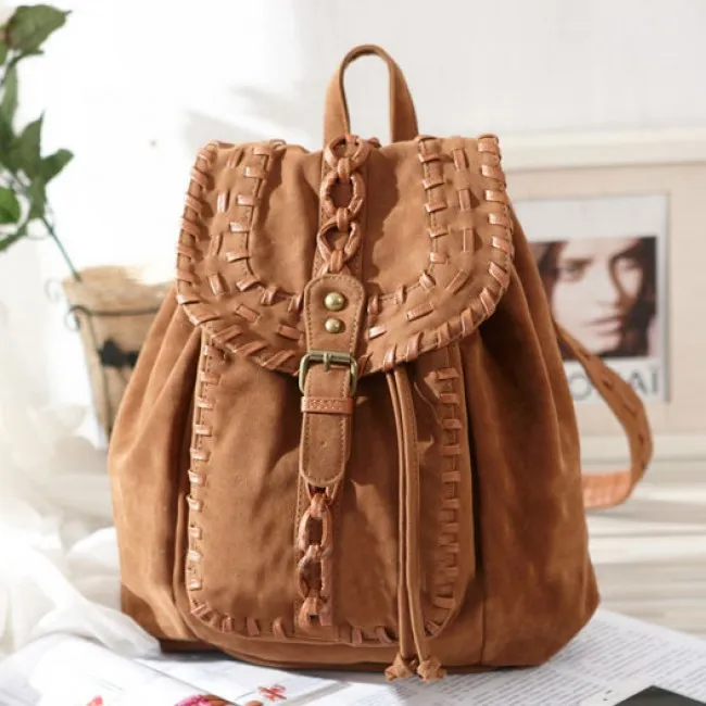 Fashion Original Weave Braid Brown Backpack