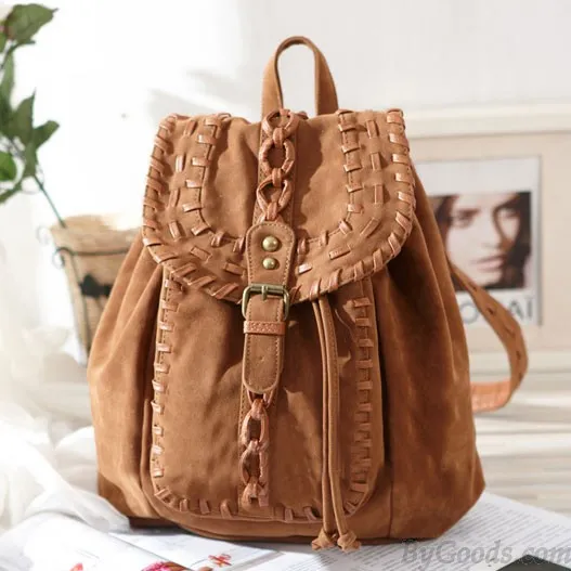 Fashion Original Weave Braid Brown Backpack