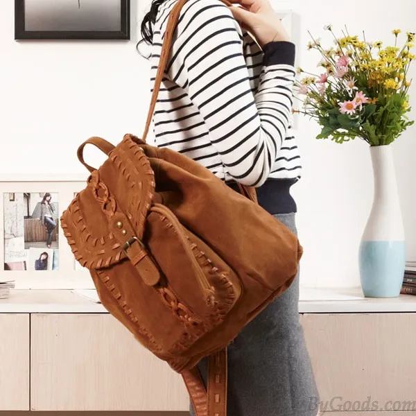 Fashion Original Weave Braid Brown Backpack