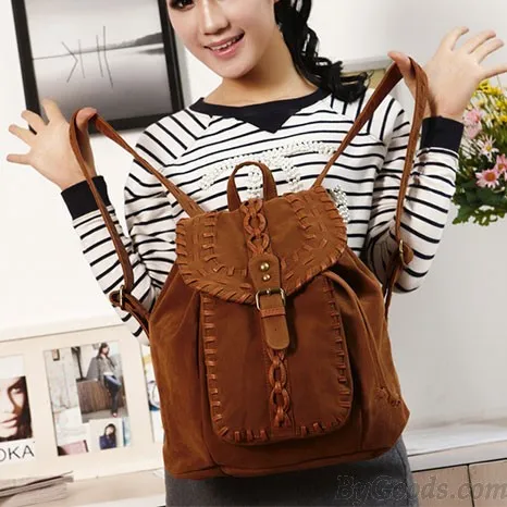 Fashion Original Weave Braid Brown Backpack
