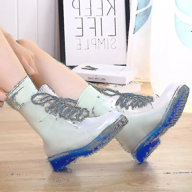 Free Women Rain Boots Mature Lady Lace Up Waterproof Lady Shoes Transparent Candy Colors Ankle Outdoor Girl Shoes