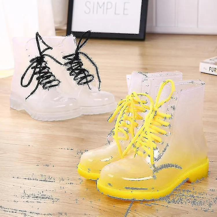 Free Women Rain Boots Mature Lady Lace Up Waterproof Lady Shoes Transparent Candy Colors Ankle Outdoor Girl Shoes