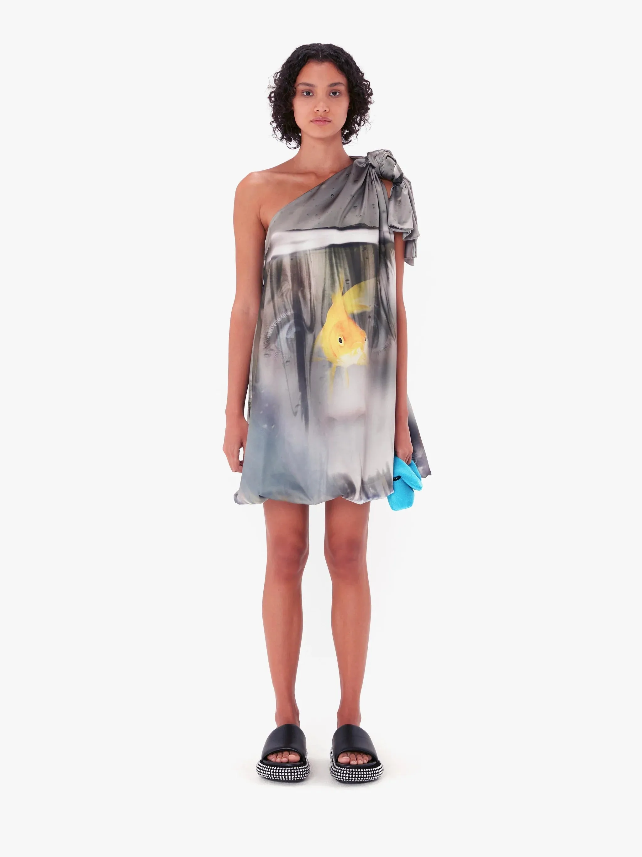 Jw Anderson Printed One Shoulder Knot Dress Grey