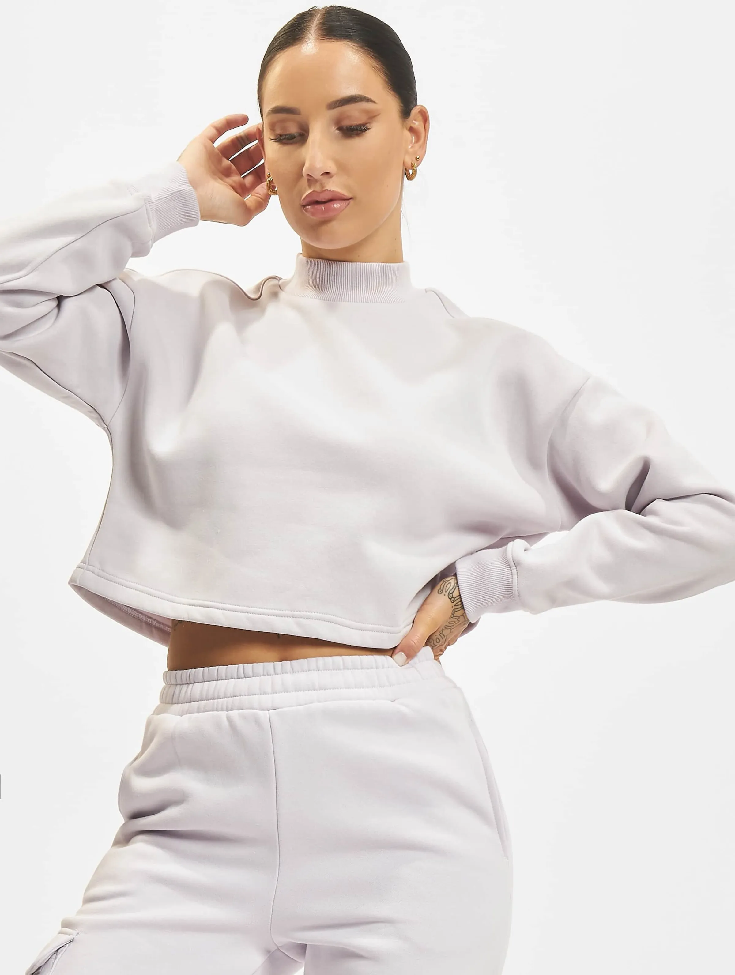 Ladies Cropped Oversized High Neck Crew