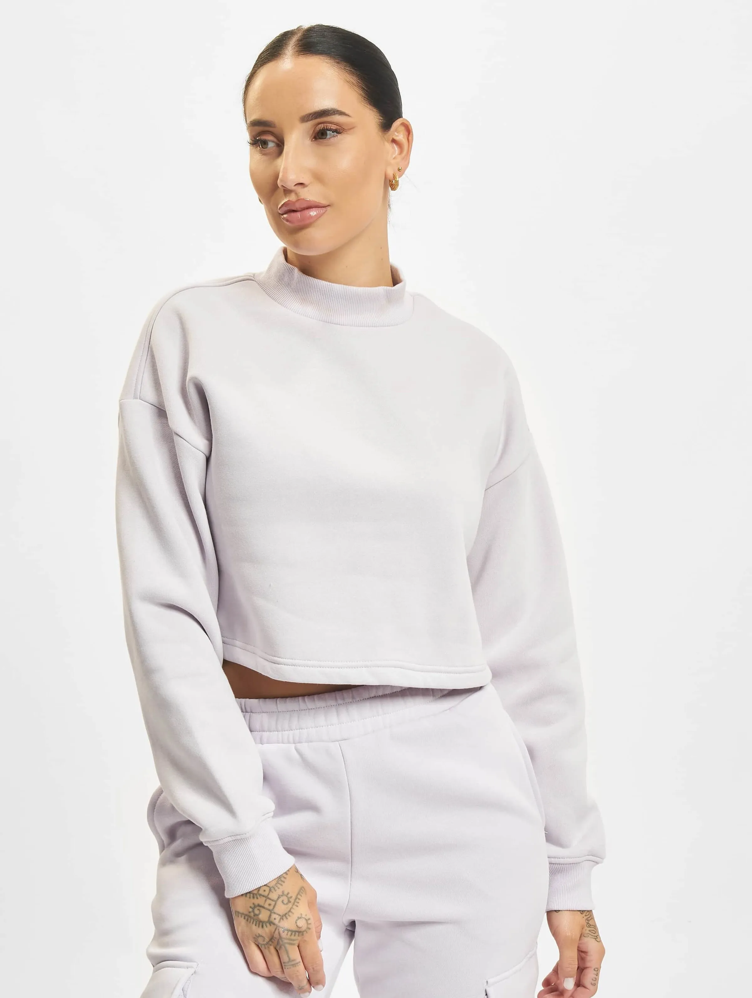 Ladies Cropped Oversized High Neck Crew