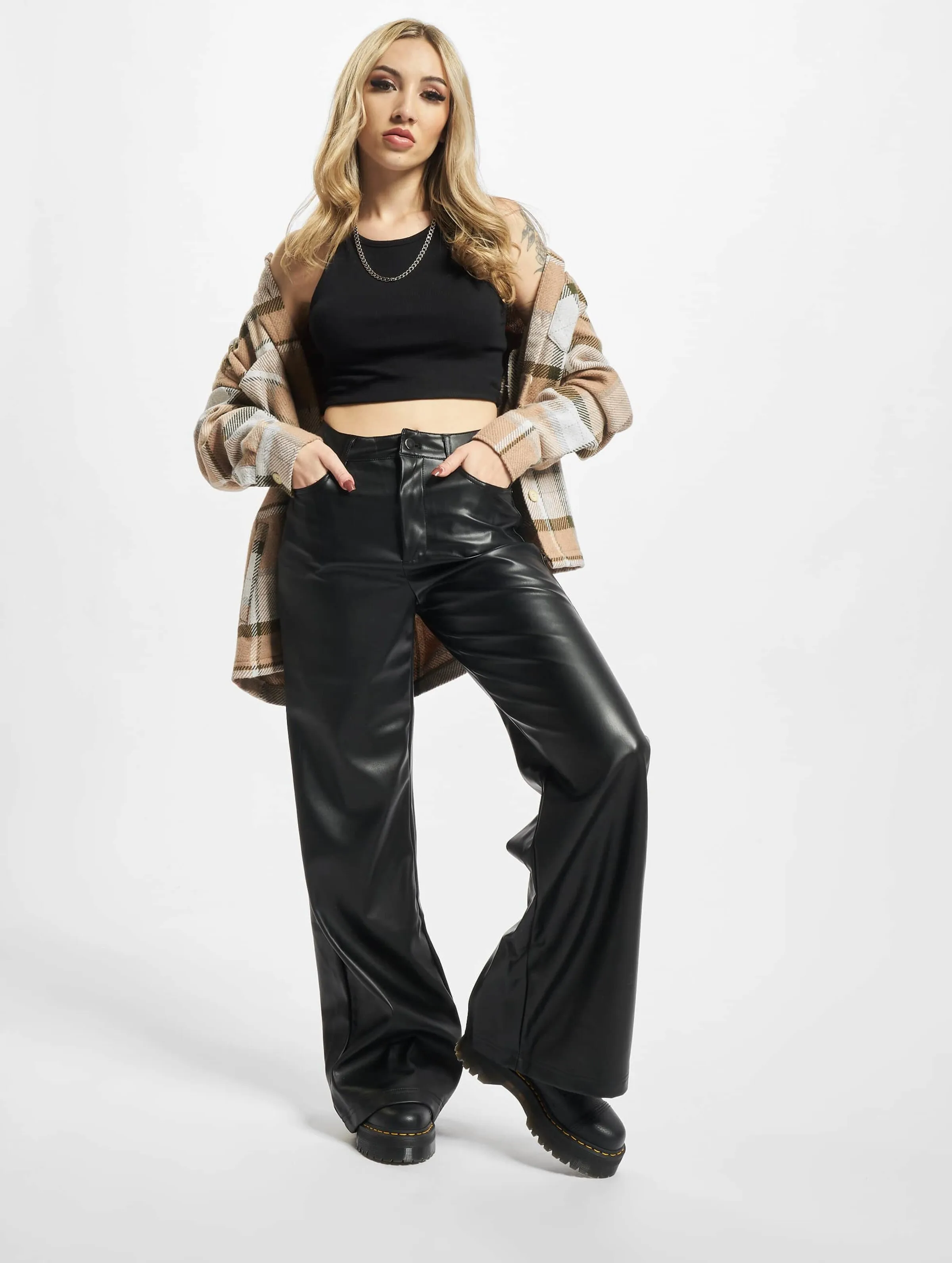 Ladies Faux Leather Wide Leg