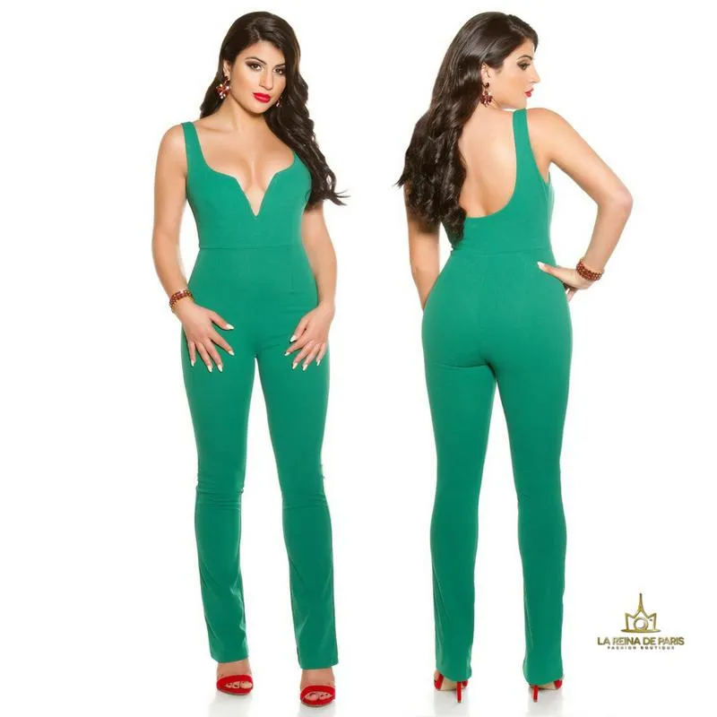 Mono elegante sexy escote verde