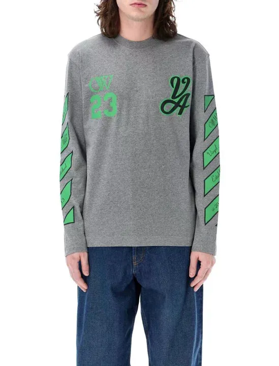 Off White 23 Varsity Skate L/S Tee Melange Grey College Green