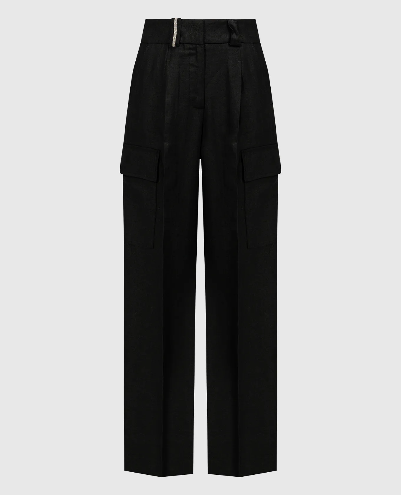 Peserico Black linen cargo pants with monil chain