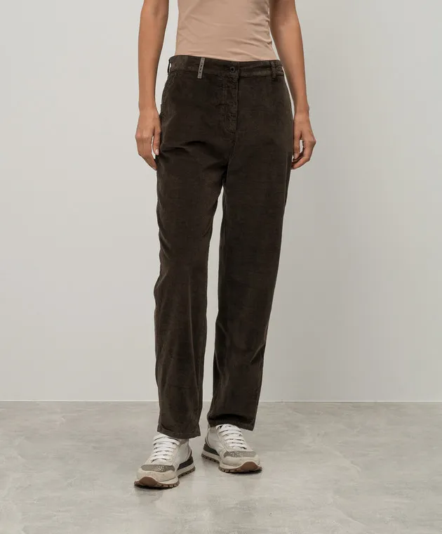 Peserico Brown corduroy pants with logo