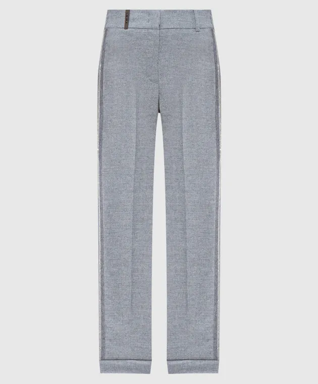 Peserico Gray pants with stripes and monil chain