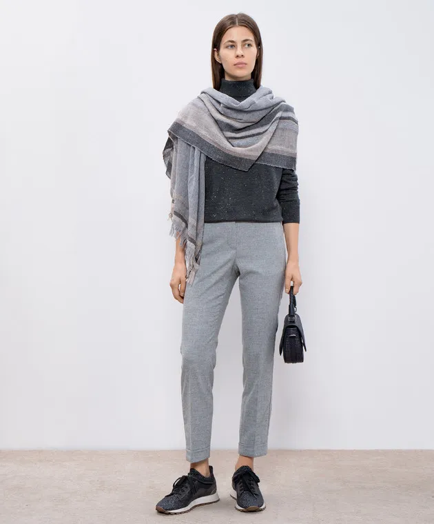 Peserico Gray pants with stripes and monil chain