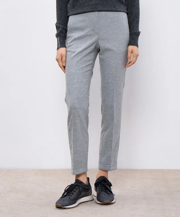 Peserico Gray pants with stripes and monil chain