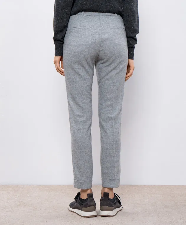 Peserico Gray pants with stripes and monil chain