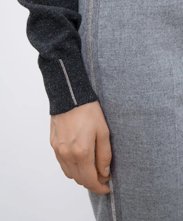 Peserico Gray pants with stripes and monil chain