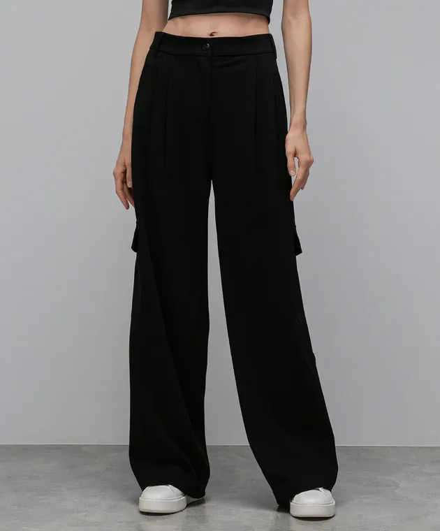 Twinset Actitude Black cargo pants with branded stripes