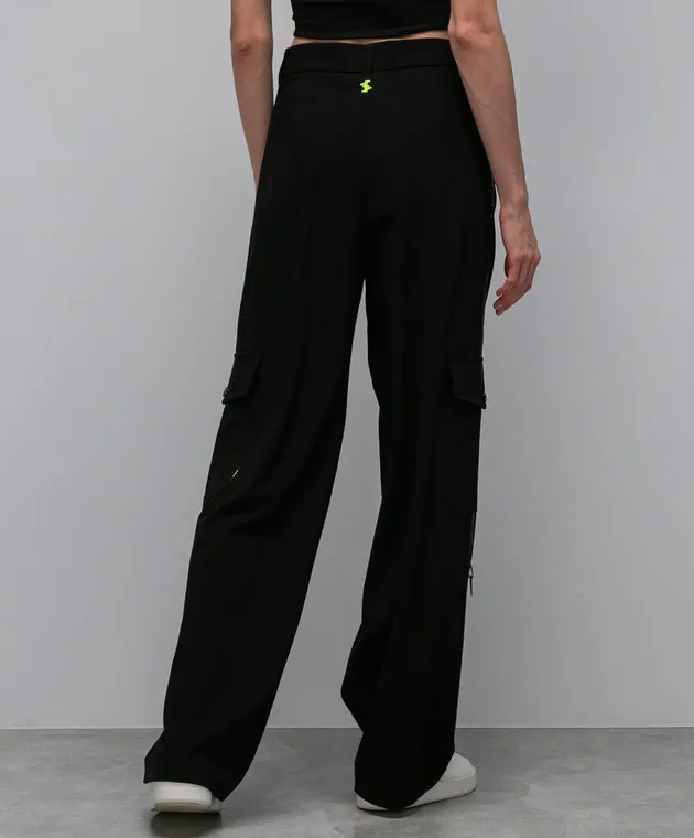 Twinset Actitude Black cargo pants with branded stripes