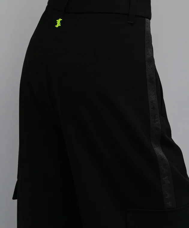 Twinset Actitude Black cargo pants with branded stripes