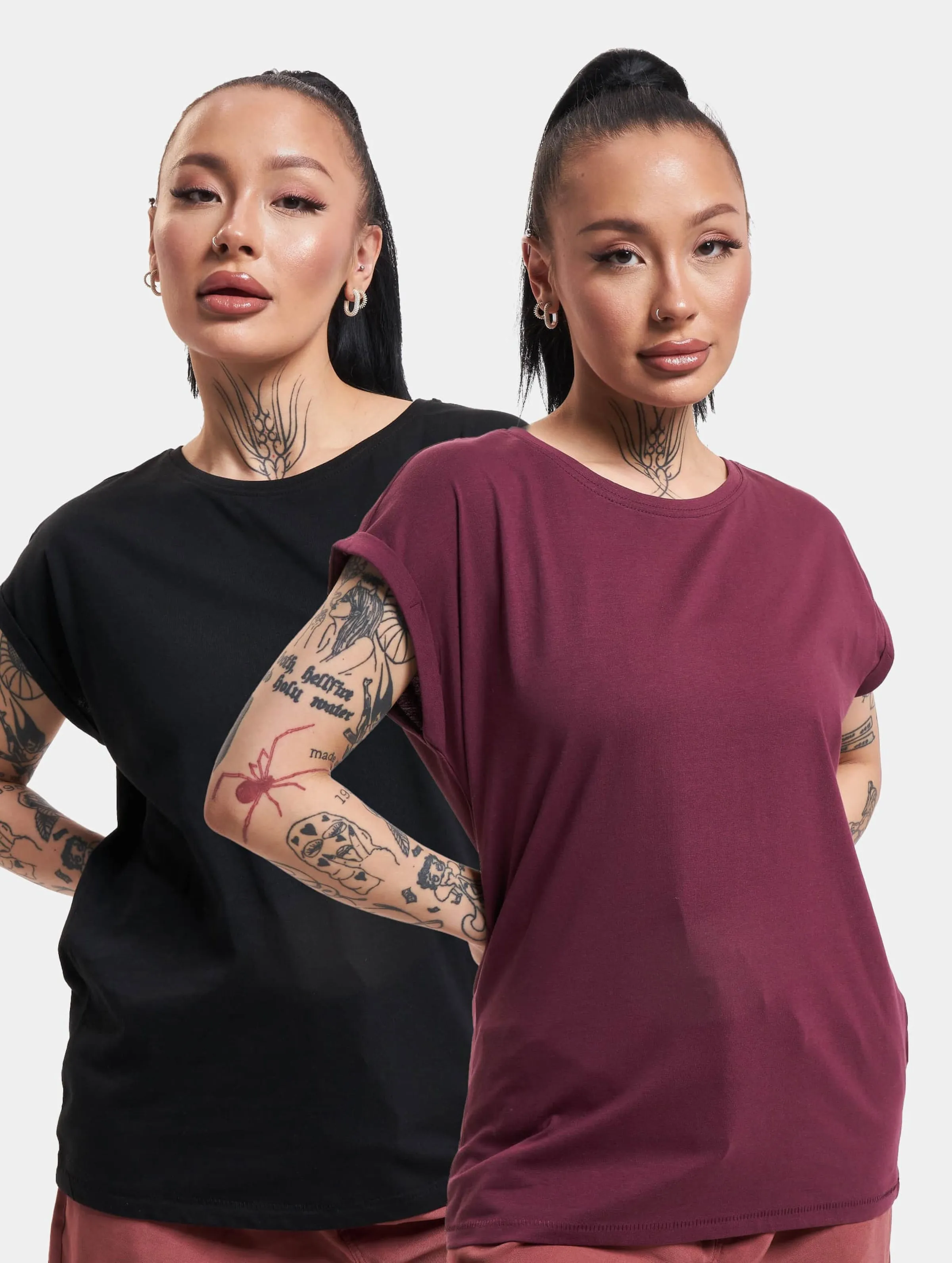 URBAN CLASSICS LADIES EXTENDED SHOULDER 2 PACK TSHIRTS
