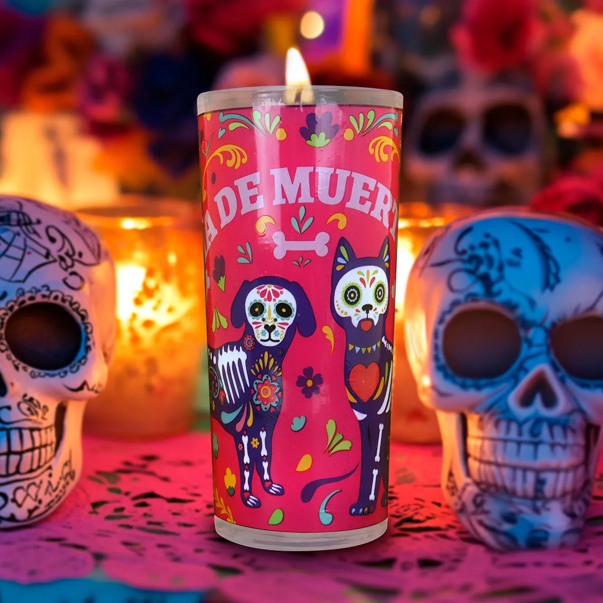 Veladora con Diseo de Gatito para Día de Muertos