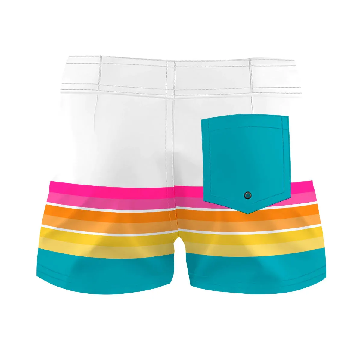 White Block & Multicolor Stripes Women Board Shorts